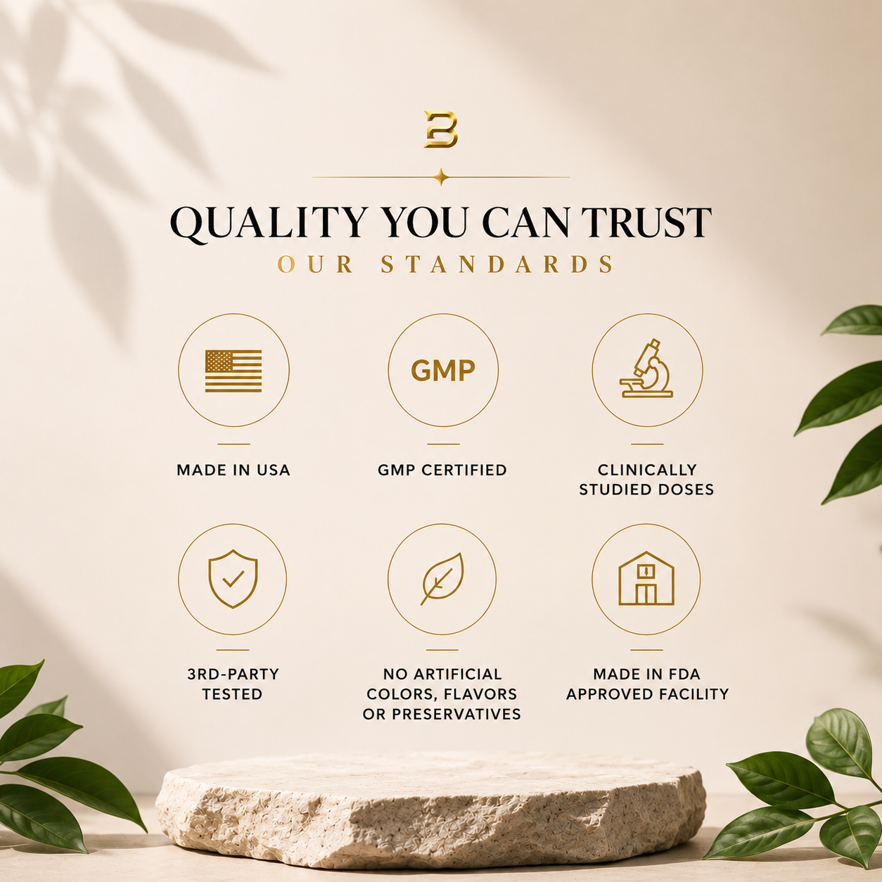 Bettr Morning quality standards - Made in USA, GMP certified, clinically studied doses, third-party tested, no artificial ingredients, FDA approved facility