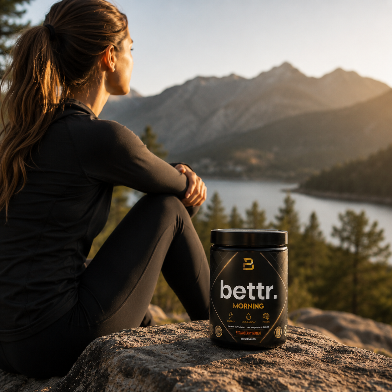 Bettr Morning Strawberry Mango tub on a mountain overlook
